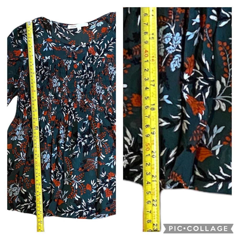 Maje Paris Lo Fleur Crepe Georgette Top Green Floral Sheer Smocked Blouse - Picture 8 of 10